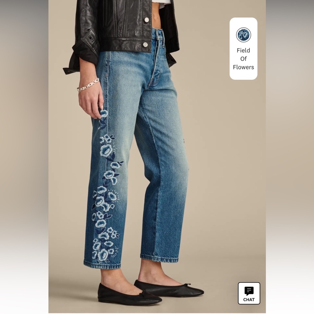 SOLD Lucky Brand 90s Loose Crop Flower Embroidered Jeans - Picture 3 of 12